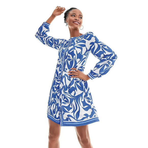 Loft Abstract Swirl Button Tiered Swing Dress NWT coastal tomatogirl - Picture 1 of 8